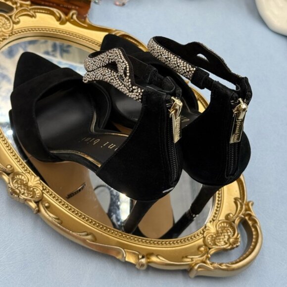 🆕 GIANNI BINI 🧿 NWOB August Embellished Snake Sandals, Black Suede - Sz US 7 M - Picture 11 of 13